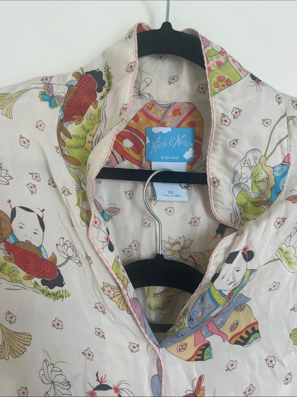 Nick & Nora Cream Multicolor Koi & Floral Silk Pyjamas